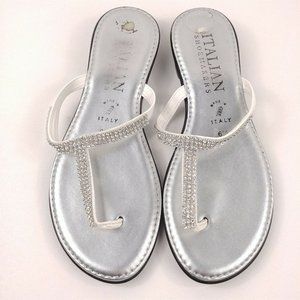 Italian Shoemakers Sandals Silver Rhinestone Women's Size 6.5 Made In Italy